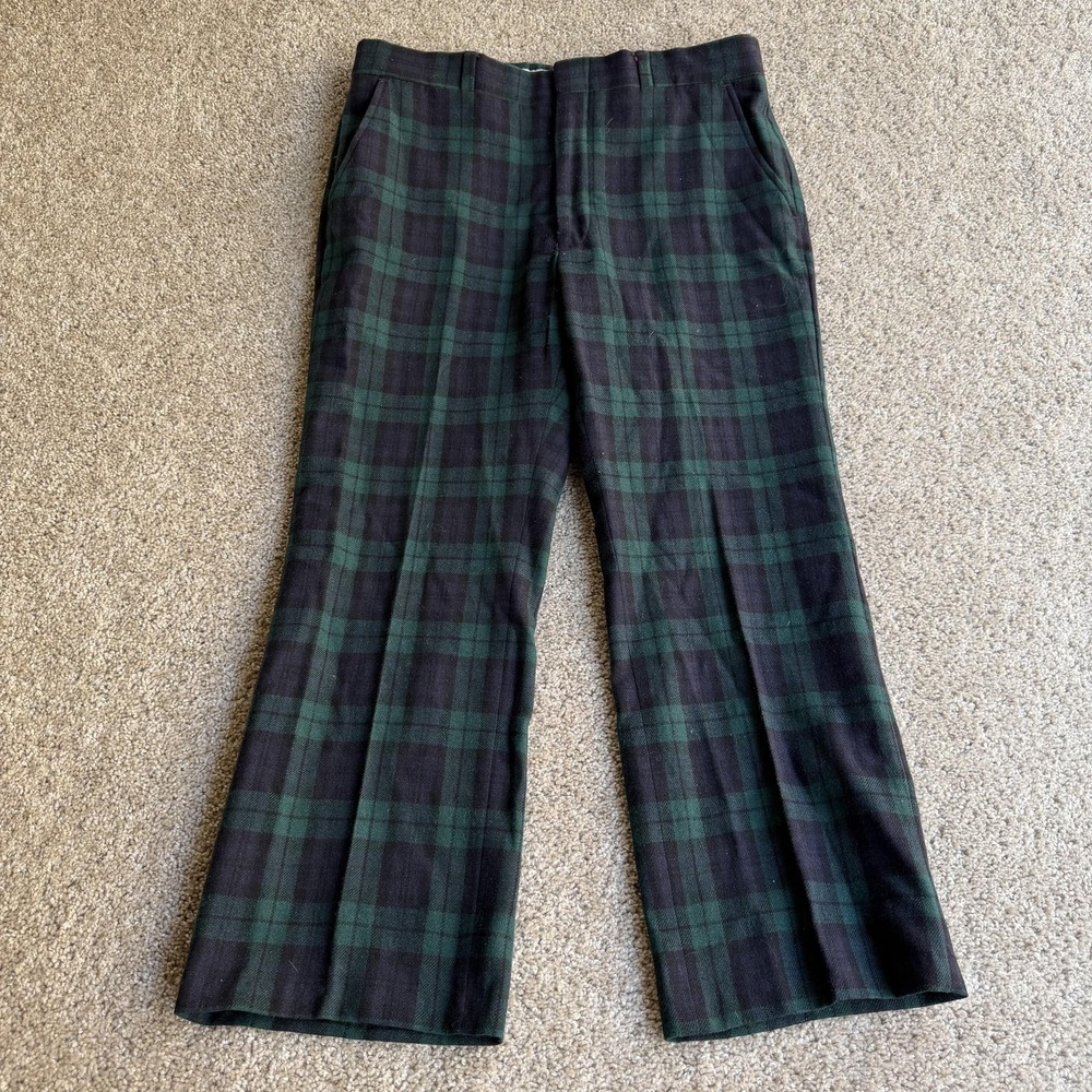Vintage Pendleton Dress Pants Mens 36x28 Green Wool Plaid Lined USA Straight Leg